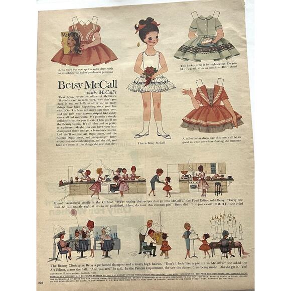 Vtg 1961 Betsy McCall Magazine Print Ad Paper Doll Brunette Retro Beauty Clinic - Picture 1 of 3